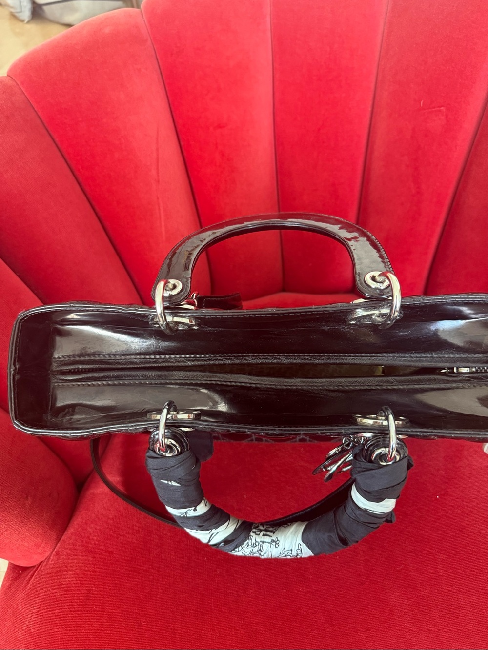 Dior Black Quilted Patent Leather Lady Dior Tote with Silver Hardware - Picture 2 of 16